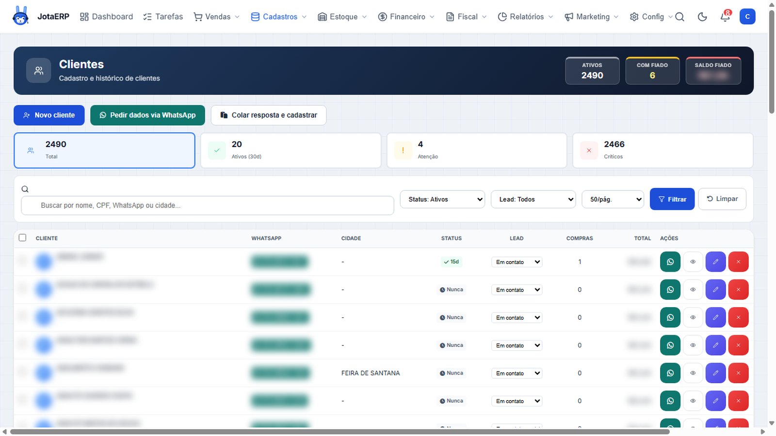 CRM e WhatsApp JotaERP